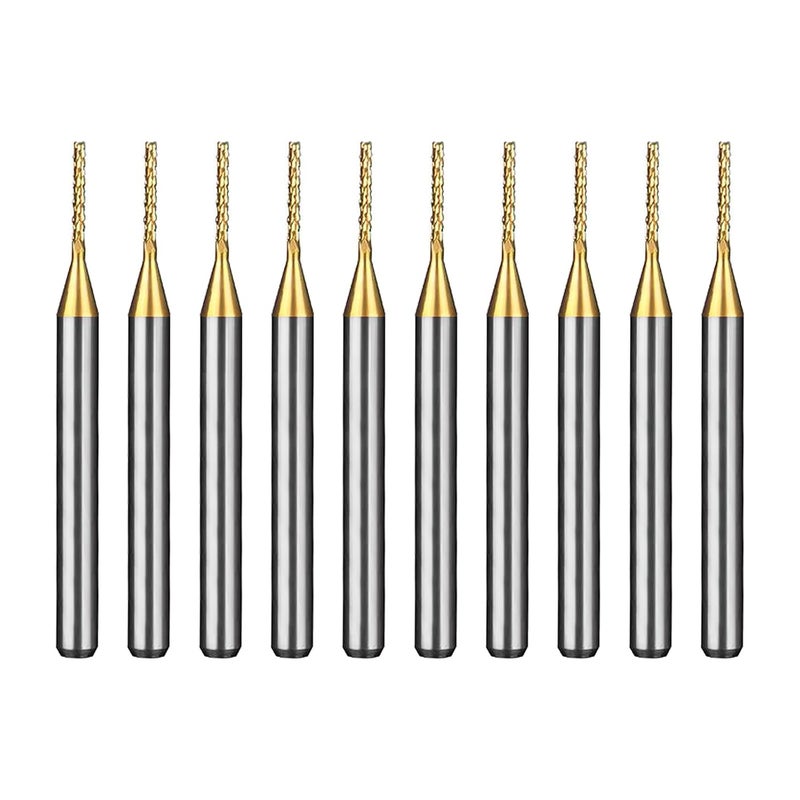 WEXWE Tools 10Pcs 0.9mm TiN Coating Solid Carbide End Mill Engraving Milling Cutter CNC Router Bits for PCB Machine, 1/8" Shank 1BOX - Image 1